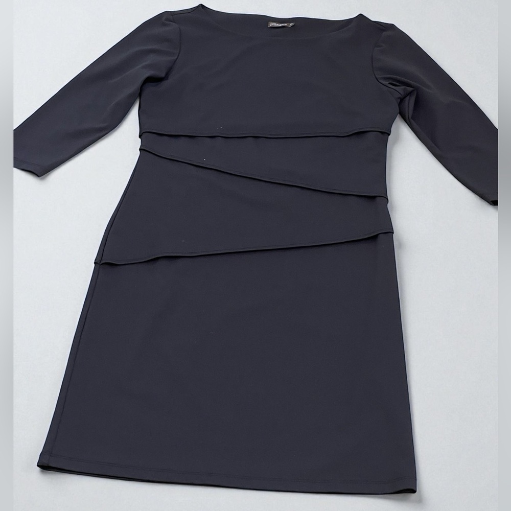 J. McLaughlin Nicola Black Catalina Cloth Layered Sheath Dress Sz XS 3/4 Sleeves